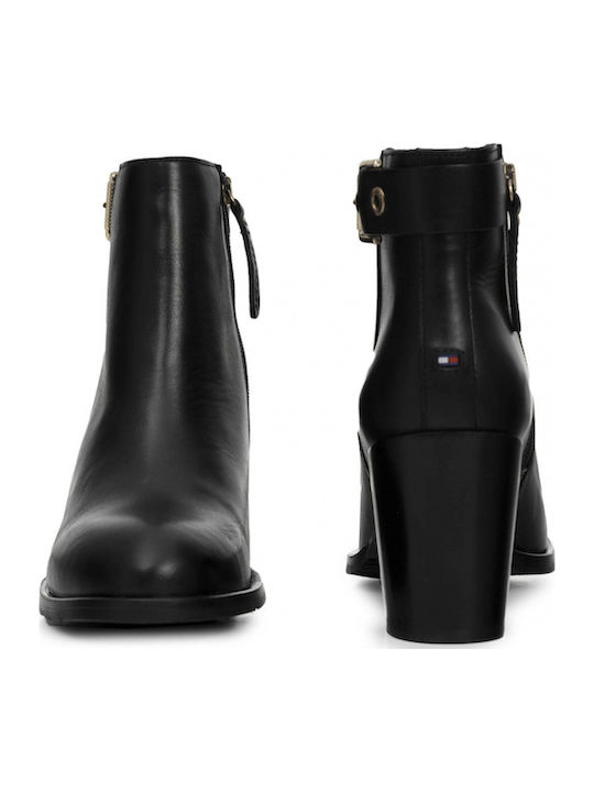 Leather Women's Ankle Boots with High Heel Black