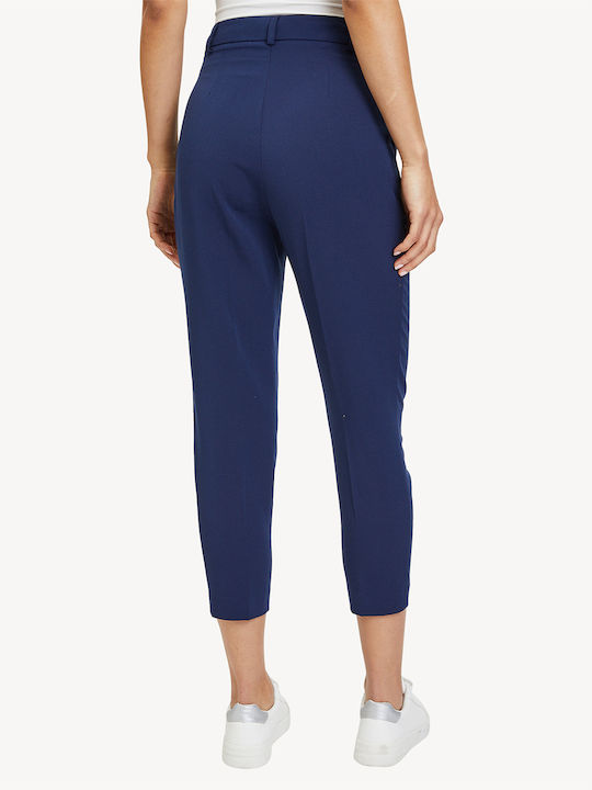 Tamaris Women's High-waisted Fabric Capri Trousers in Tapered Line Navy Blue