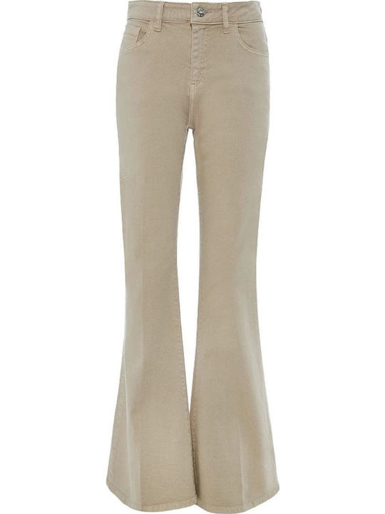 High Waist Women's Jean Trousers Flared in Regular Fit Beige