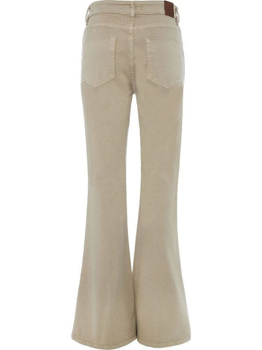 High Waist Women's Jean Trousers Flared in Regular Fit Beige