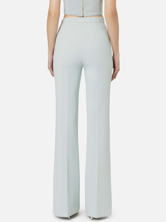 Elisabetta Franchi Women's High-waisted Crepe Trousers in Palazzo Fit Light Blue