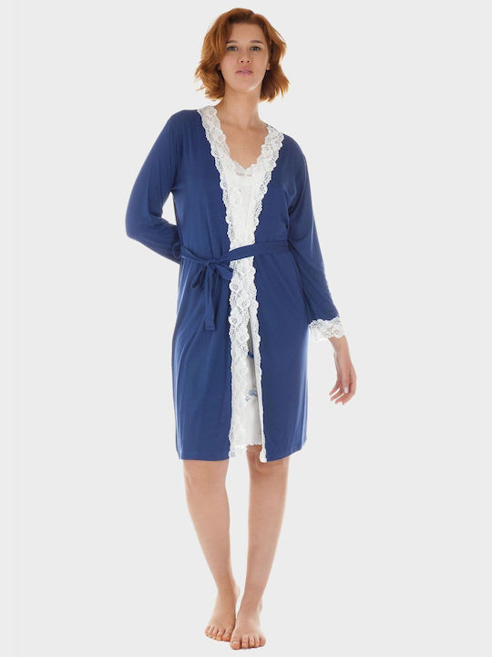 G Secret Summer Women's Robe with Nightdress Blue