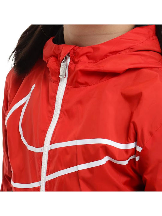 Kinder Sportjacke Winddicht mit Kapuze Red Swoosh