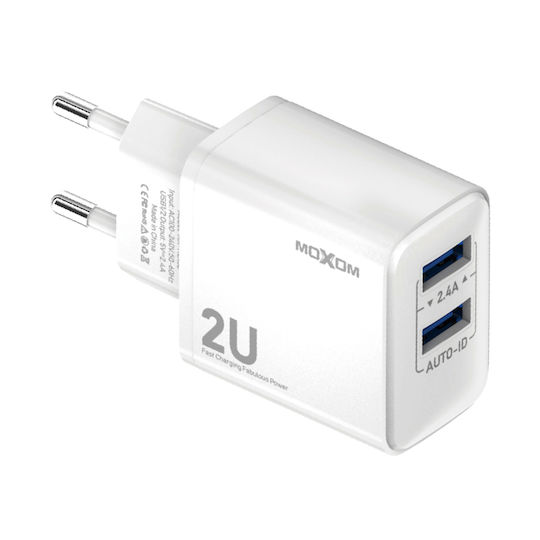 Moxom Charger with 2 USB-A Ports and Cable micro USB Whites (MX-HC130)