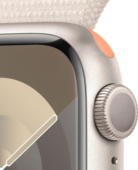 Apple Watch Series 9 Aluminium 41mm Waterproof with Heart Rate Monitor (Starlight with Starlight Sport Loop)