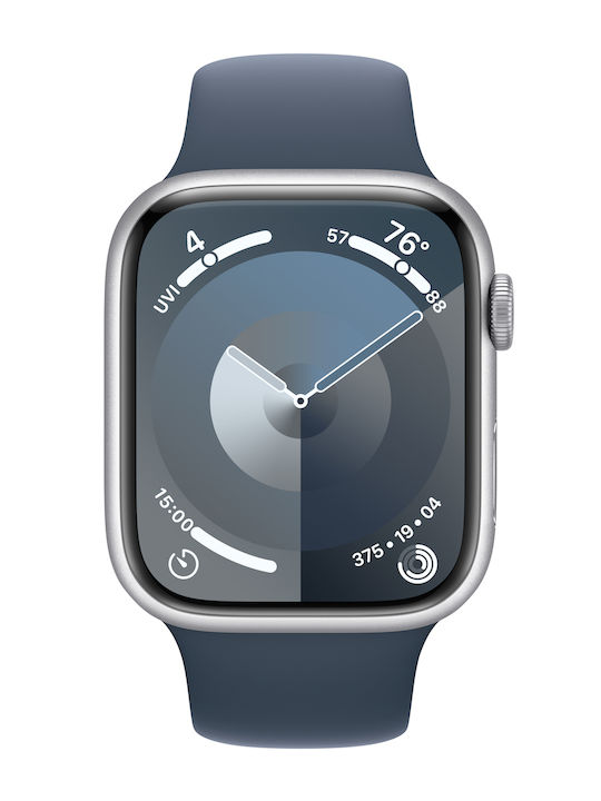 Apple Watch Series 9 Aluminium 45mm Αδιάβροχο με Παλμογράφο (Silver με Storm Blue Sport Band (S/M))