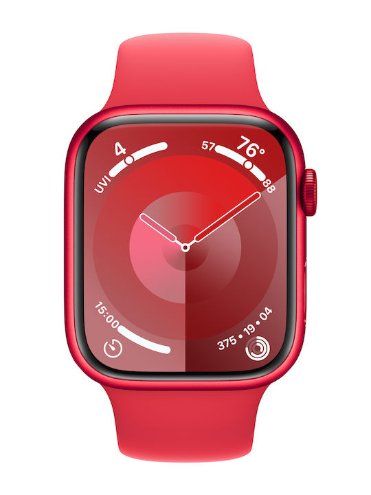 Apple Watch Series 9 Aluminium 45mm Waterproof with Heart Rate Monitor ((PRODUCT)RED with (PRODUCT)RED Sport Band (S/M))