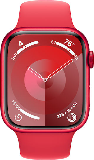 Apple Watch Series 9 Aluminium 45mm Waterproof with Heart Rate Monitor ((PRODUCT)RED with (PRODUCT)RED Sport Band (S/M))