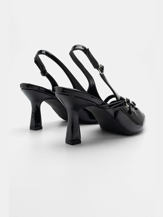 Alta Moda Pointed Toe Black Heels with Strap