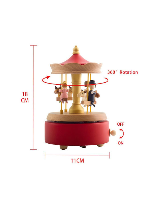 TS Collection Christmas Decorative Wooden Carousel with Music and Movement 11x11x11cm.