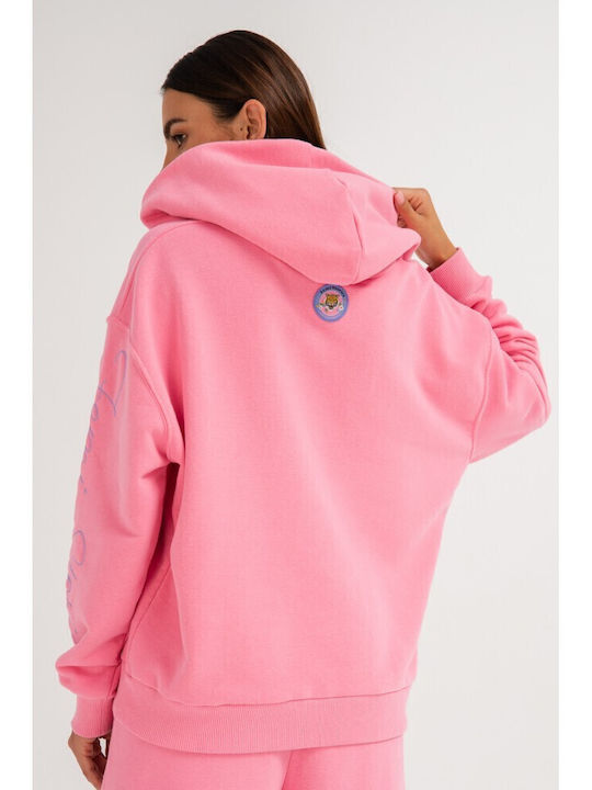Μακρύ Γυναικείο Φούτερ με Κουκούλα Pink
