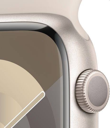 Apple Watch Series 9 Aluminum 45mm Waterproof with Heart Rate Monitor (Starlight with Starlight Sport Band - M/L)