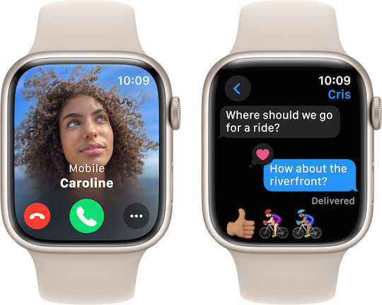 Apple Watch Series 9 Aluminum 45mm Waterproof with Heart Rate Monitor (Starlight with Starlight Sport Band - M/L)