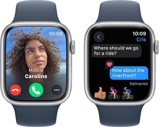 Apple Watch Series 9 Aluminium 45mm Waterproof with Heart Rate Monitor (Silver with Storm Blue Sport Band - M/L)