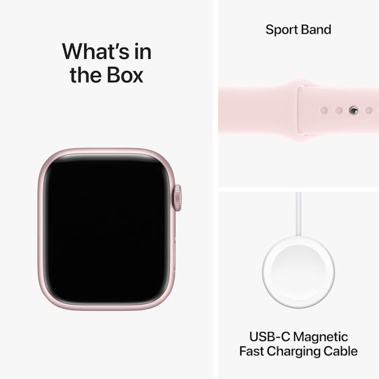 Apple Watch Series 9 Aluminum 45mm Waterproof with Heart Rate Monitor (Pink with Light Pink Sport Band - M/L)