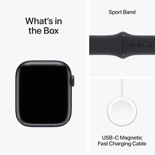 Apple Watch Series 9 Aluminum 45mm Waterproof with Heart Rate Monitor (Midnight with Midnight Sport Band - M/L)