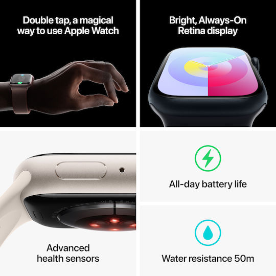 Apple Watch Series 9 Aluminium 45mm Waterproof with Heart Rate Monitor ((PRODUCT)RED Sport Band (M/L))