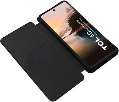 Tcl 40 Nxtpaper 4g Mad Mask Carbon Folio Series with support base, card holder and magnetic clasp Flip Wallet Flip Wallet made of synthetic leather and Tpu Interior Black