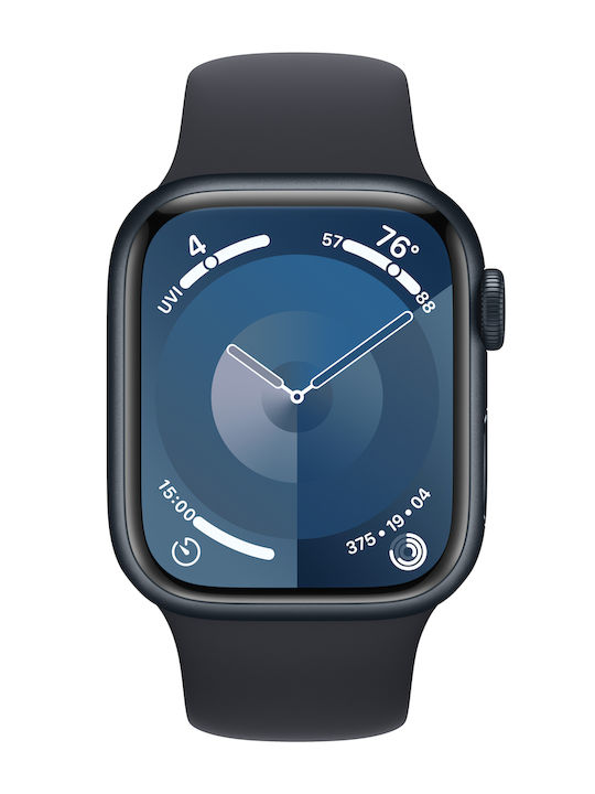 Apple Watch Series 9 Aluminium 41mm Αδιάβροχο με Παλμογράφο (Midnight με Midnight Sport Band (M/L))