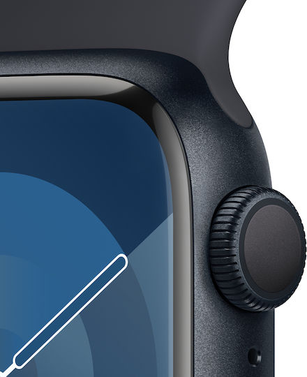 Apple Watch Series 9 Aluminiu 41mm Waterproof cu Pulsometru (Midnight cu Curea Sport Midnight - M/L)