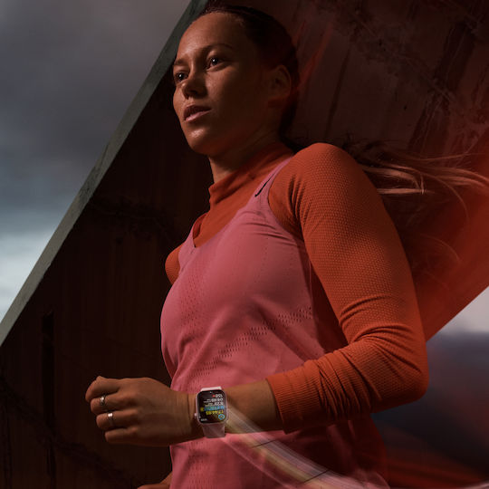 Apple Watch Series 9 Aluminiu 41mm Waterproof cu Pulsometru (Midnight cu Curea Sport Midnight - M/L)