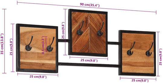 vidaXL Wandhalterung Hölzernes 6 Haken Braune 90x35x1cm