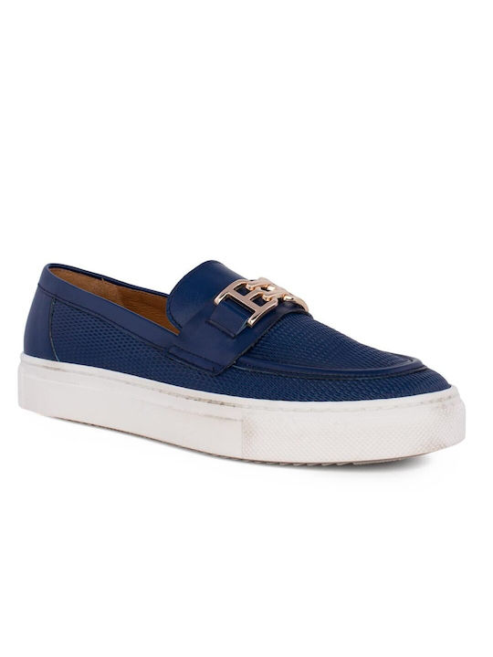 Boss Schuhe Damen Leder Loafers Zwch256 Blau