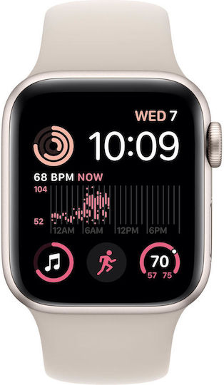 Apple Watch SE 2023 Aluminium 40mm Waterproof with Heart Rate Monitor (Starlight with Starlight Sport Band (S/M))