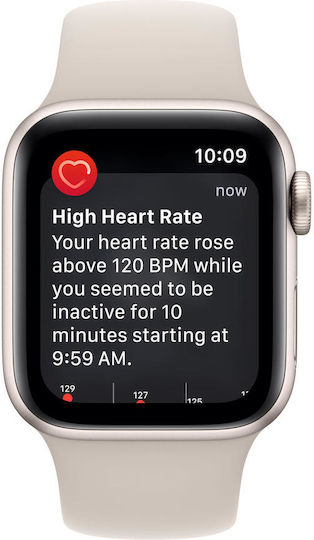 Apple Watch SE 2023 Aluminum 40mm Waterproof with Heart Rate Monitor (Starlight with Starlight Sport Band - S/M)