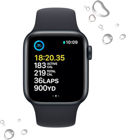 Apple Watch SE 2023 Aluminum 40mm Waterproof with Heart Rate Monitor (Midnight with Midnight Sport Band - S/M)