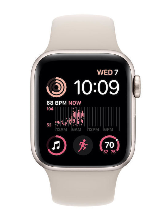 Apple Watch SE 2023 Aluminium 40mm Waterproof with Heart Rate Monitor (Starlight with Starlight Sport Band (M/L))