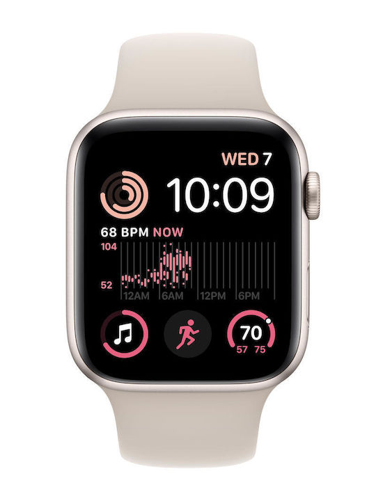 Apple Watch SE 2023 Aluminium 44mm Waterproof with Heart Rate Monitor (Starlight with Starlight Sport Band (M/L))