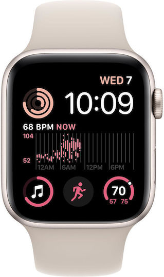 Apple Watch SE 2023 Aluminium 44mm Waterproof with Heart Rate Monitor (Starlight with Starlight Sport Band (M/L))