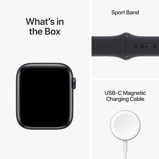 Apple Watch SE 2023 Aluminum 44mm Waterproof with Heart Rate Monitor (Midnight with Midnight Sport Band - M/L)