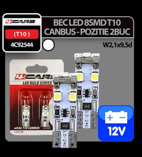 4cars Лампи Автомобила T10 Canbus LED Бял 12V 2бр