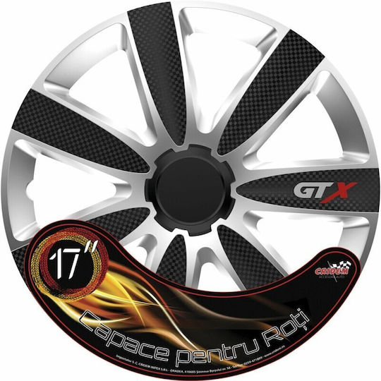 Set Capace De Roți Auto Cridem Gtx Carbon 4 Bucăți Argintiu/Negru 17''