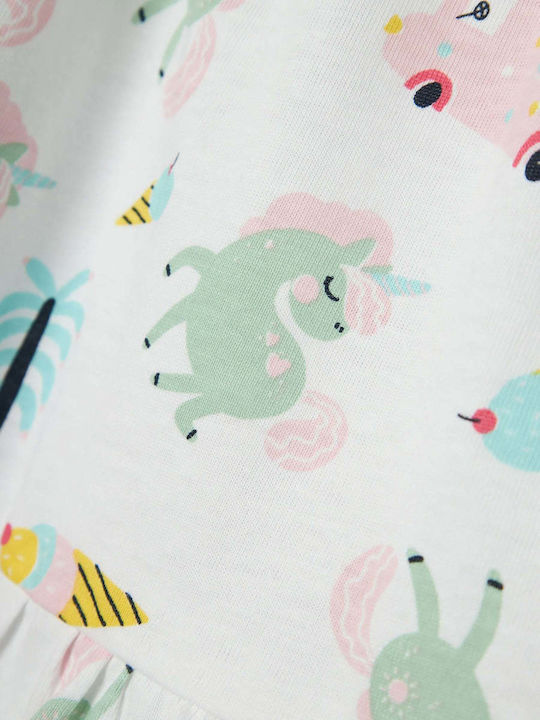 Children's Dress Sleeveless Bright White-Unicorns And Ice Creams