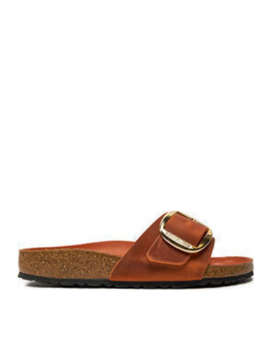 Madrid Leder Flache Sandalen für Damen Anatomisch in Orange Farbe Schmal Passform