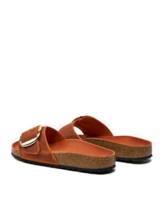 Madrid Leder Flache Sandalen für Damen Anatomisch in Orange Farbe Schmal Passform