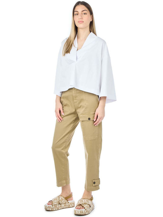 Women's Summer Blouse Short Sleeve with V Neckline White