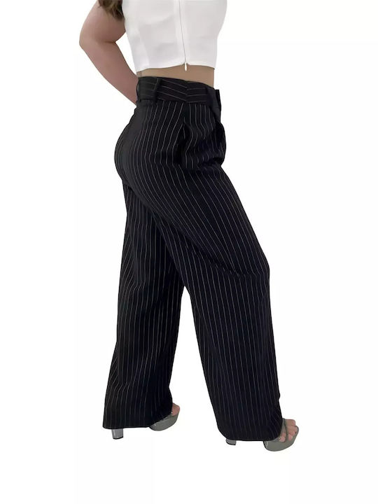 Collection Women's Fabric Trousers in Regular Fit Striped Black