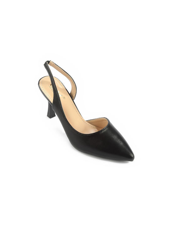 Fshoes Synthetic Leather Pointed Toe Black Heels