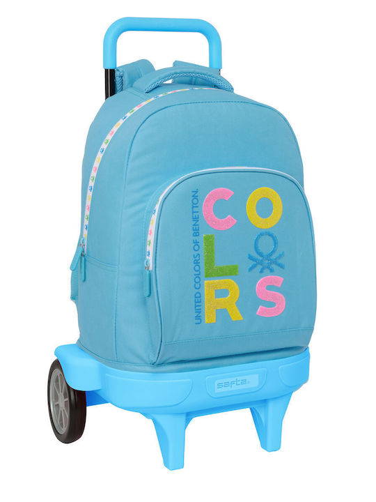 School Bag With Wheels Benetton Spring Sky Blue 33 X 45 X 22 Cm