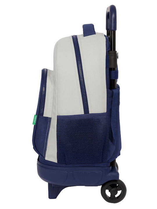 School Bag With Wheels Benetton Varsity Grey Navy Blue 33 X 45 X 22 Cm