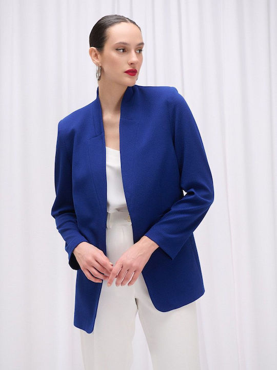 Fibes Fashion Collarless Blazer Royal Blue