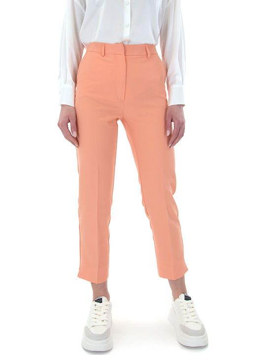 MY T Pants Γυναικείο Ψηλόμεσο Υφασμάτινο Capri Παντελόνι Tapered Πορτοκαλι