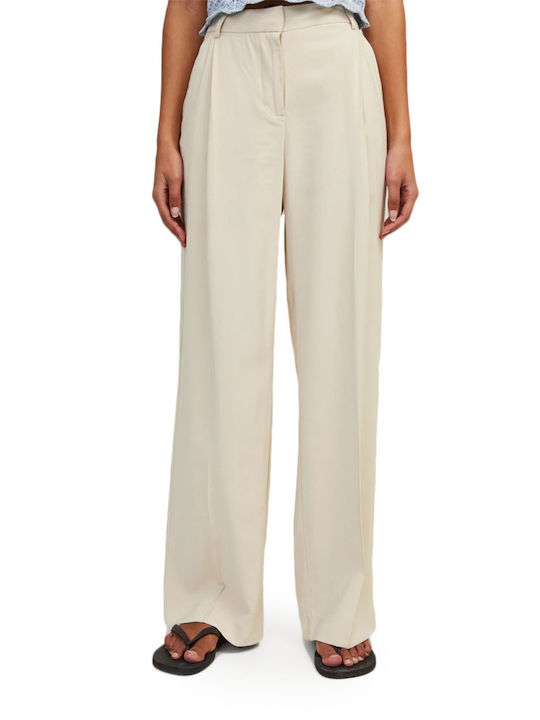 Jack & Jones Women's High Waist Fabric Trousers in Relaxed Fit Beige