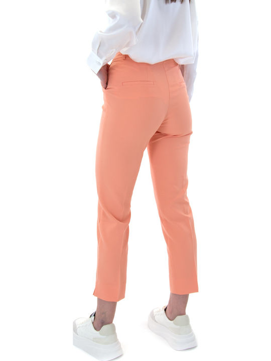 Pants Women's High-waisted Fabric Capri Trousers Tapered Line Orange