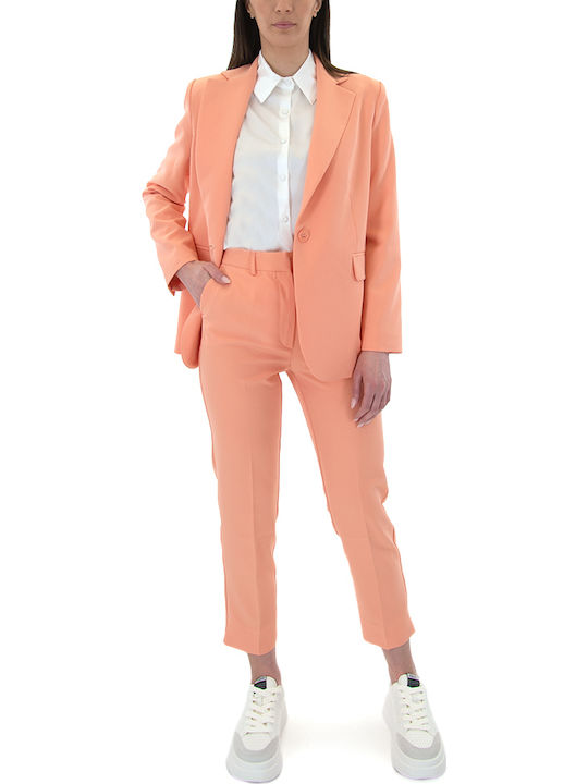 Pants Women's High-waisted Fabric Capri Trousers Tapered Line Orange