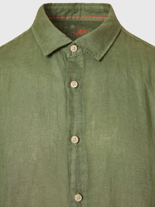 Funky Buddha Men's Shirt Short Sleeve Linen Olive